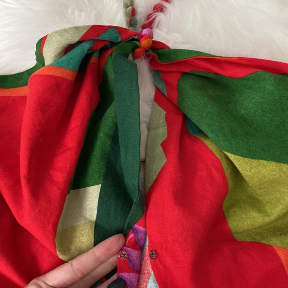 NEW FARM Rio Heliconia Halter Crop Top Red Linen Tropical, size L - Picture 12 of 13